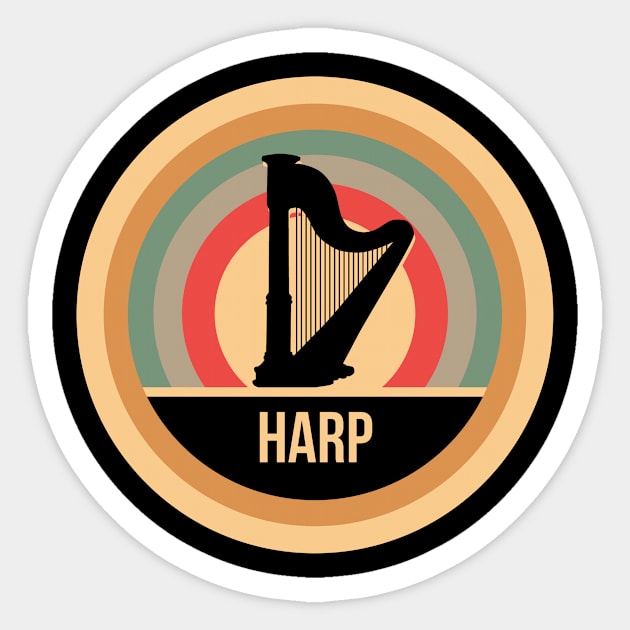 Retro Vintage Harp Gift For Harpists Sticker by OceanRadar